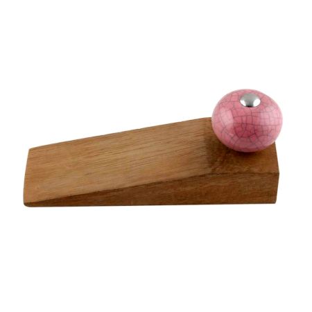 Pink Black Crackle Ceramic Wooden Door Stopper